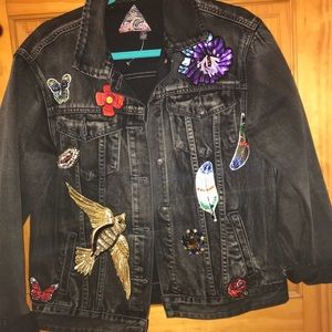 Black denim patch jacket